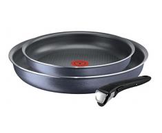 Tefal L2319202 - Ingenio Elegance Juego de 2 sartenes 24/28 cm + 1 manija, Gris brillo