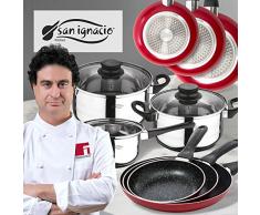 San Ignacio PK357 baterÃa de Cocina 5 Piezas y Juego de sartenes en Rojo, Cromado