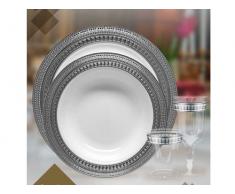DECORLINE - Transparente con plata de vajillas desechables de plástico resistente elegante (Placa de 23 cm)