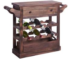 ts-ideen Botellero Estante de Madera marrón Efecto Flameado para 10 Botellas de Vino con cajón para Accesorios y Bandeja Desmontable