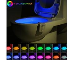 WC luz nocturna, baño LED Luz de Inodoro Luz con Detección de movimiento del sensor automático, 16 Cambio de Color con aromaterapia Ambientador, Funciona con Pilas (Sólo activa en la oscuridad)