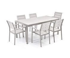 Conjunto de jardín en aluminio - Mesa 180 cm - 6 sillas - Blanco - VERNIO