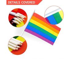 Anley? Arcoíris Orgullo Gay Bandera con Asta, 12x20 cm Mini Bandera Portátil con Asta Blanco Sólido de 30 cm - Color Vivo y Resistente a la Decoloración - LGBT 12 x 20 cm Bandera (1 Docena)