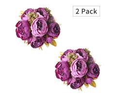 Tifuly 2 Piezas de Ramos de peonía Artificial, Ramo de Flores de imitación de peonías de Seda realistas para la decoración del Banquete de Boda en el hogar, arreglos Florales (Púrpura)