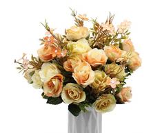 BuleXP 3 Pieza 10 Cabezas Flores Artificiales Rosas Decoración Plásticas Bouquet de Seda Simulación Flores Falsas para El Hogar de Mesa Weeding Party Decoración DIY o Ramo de Novia Champagne