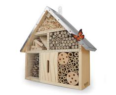 Wildlife Friend - Hotel para insectos con techo de zinc – sin tratar, casa de insectos de madera natural para abejas, mariquitas, moscas y mariposas, abeja y nido para colgar [pequeño]