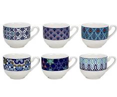 ARD'TIME ard' Time ec-6aztas 6 Tazas de Porcelana Design azulejo/Estilo étnico, Oriental, Azul, méditéranée, Mundo, asiático, japonés, cerámica, Azul y Blanco, 10 x 13 x 9 cm