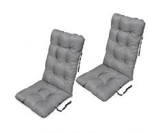 SuperKissen24 Cojín de Silla Jardin Conjunto de 2-123x48 cm Asiento para Interior y Exterior Cómodo e Impermeable para Tumbonas de Jardin Conjunto de 2 - o Terraza, Mecedoras - Gris