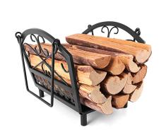 Amagabeli Chimenea Madera Cesta 36 x 32 x 31.5cm Cesta para Leña con Mango leña Cesta Acero titular de la leña Chimenea de madera cesta de leña Soporte de madera Cesta de chimenea Negro