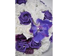 Artificial morado Vanda orquídea, Allium y rosa novia boda ramo