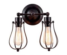 Aplique de pared Industrial Lámpara Rústica para Loft Antiguo Enchufe de alambre Ajustable Edison Vintage Metal Retro Lámparas para gazebo de dormitorio (sin bombilla) (con 2 luces) (Óxido)
