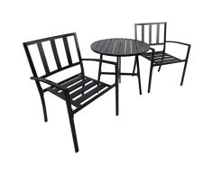 Outsunny Conjunto de Muebles de Exterior de 3 Piezas Mesa de Jardín y 2 Sillas a Juego con Reposabrazos Incorporados en Negro