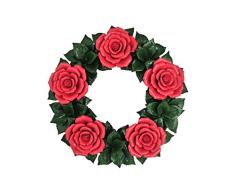 Corona de flores cerámica - Rosas rojas de cerámica - para el hogar o el jardín - Flores funerarias - Flores de cementerio - Flores de funeral - Resistente a la intemperie