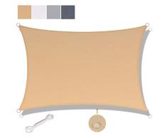SUNNY GUARD Toldo Vela de Sombra Rectangular 2x2m Impermeable a Prueba de Viento protección UV para Patio, Exteriores, Jardín, Color Arena