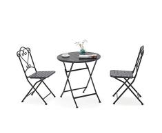 Hmcozy Jardín Patio Bistro Plegable de 3 Piezas de Metal Conjunto de jardín Plegable Balcón Tabla Muebles y Dos sillas más Blancos, Negros,Negro