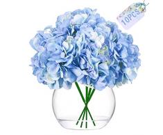 JUSTIDEA Flores Artificiales Hortensia Flor Falsa Ramo de Flores Azul para Decoración de Boda Hogar (10 Piezas)