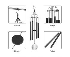 Carrillón viento Pathonor Carrillones para jardín 31 pulgadas con 6 tubos de metal de 1.5mm un Plancha de hierro Carrillones decoración para puert, exterior,jardín color negro