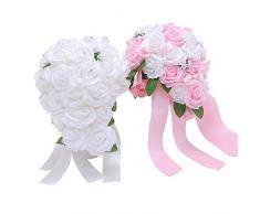 Feli546Bruce Ramo de Novia de Boda, 1 Ramo de Rosas Artificiales de estrás para decoración de Bodas, Bodas, Ramo de Damas de Honor, Ramo de Novia, Blanco, Talla única