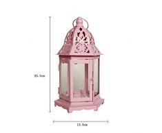 Aikesi Vintage Candelabro de luz de la Vela Linterna de la Boda de Mesa de Navidad Decoración del Hogar Se Puede Colgar en la Pared (Rosa)