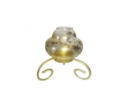 Candelero de metal y cristal, candelero decorativo de vidrio en el colour oro antiquo para velas, altura cerca 16 cm, Oberstdorfer Glashütte