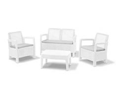 Keter - Conjunto de jardin de 4 plazas Tarifa Lounge con cojines incluidos. Color blanco