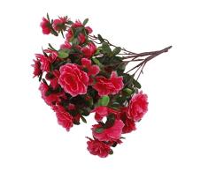 2 Manojos de Flor Azalea Planta Artificial Decoración para Boda Hogar -Rosa Roja