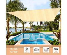 Duerer Toldo Vela de Sombra Rectangular 3.6x4.8M, 95% de protección Rayos UV, 185GSM, para Patio, jardín, pérgola, Patio Trasero - Color Arena