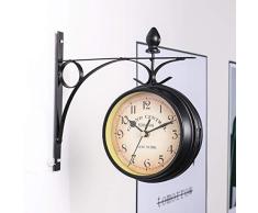 PopHMN Reloj de Pared, Reloj de Pared de Doble Cara de Hierro con Cubierta Impermeable Reloj Antiguo Vintage montado en la Pared para decoración Colgante de jardín Interior