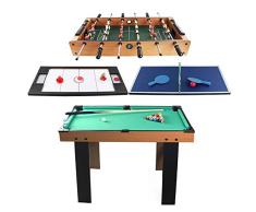 TINGMEI Mesa Multijuegos 4 en 1,Sport Arena,Futbolín, Billar, Airhockey, Ping-Pong,Juguete de Madera para Niños y Adultos