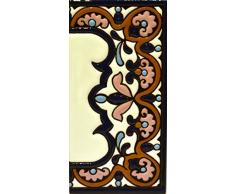 Letreros con numeros y letras en azulejo de ceramica policromada, pintados a mano en técnica cuerda seca para placas con nombres, direcciones y señaléctica. Texto personalizable. Diseño ARCO GRANDE 14,9 cm x 7,4 cm. (MARGEN "CENEFA")