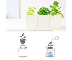 Juego de 3 posmoderna cuadrado Modular Selfwatering blanco macetero botes para especias con bandeja para supermercado para hierbas y todas las plantas de sobremesa - diseño de jardín, hogar y oficina decoración