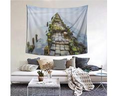 LASINSU Tapiz de Regalo,Ocean Chic Vista al mar Puente Largo con tocón Cuadrado de adoquín de Piedra,Tapiz Bohemio diseño para Colgar en la Pared,Sala de Estar Dormitorio
