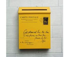 TuToy Retro Metal Bloqueable Poste De Correo De La Casa Balcón Jardín Carta De Almacenamiento Buzón Montado En La Pared - Amarillo
