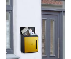 Relaxdays Diseño Ventana Buzón de Pared con Cerradura Lateral, Hecho de Acero galvanizado Recubierto en Polvo, 33 x 35 x 12,5 cm, periódicos Cartas Paquetes, Color Negro-Amarillo