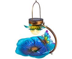 Alimentador de pájaros Solar Colgante al Aire Libre Alimentador de pájaros Silvestres Bandeja de Semillas Luz de jardín con energía Solar Mariposa de Metal Iluminación de Patio LED Decorativa