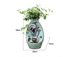 Fuente de Agua Eléctrica de Escritorio Florero de cerámica de pescado cubierta de mesa Fuente de agua de la cascada de tres niveles Fuente decorativa 15" Alto de escritorio de la tabla Ministerio del