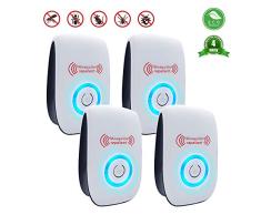 Repelente Ultrasónico, 4Pack Plagas Control Interiores Repelente Ultrasónico de Plagas, Electrónico Ahuyentador Alta Potencia, Para Interiores Mosquitos, Moscas, Ratones 100% Inofensivo para Humanos …