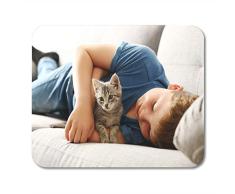 Not Applicable Alfombrillas de ratón Gato Niño Gatito en sofá Gris en Alfombrilla de ratón para Mascotas para portátiles, Alfombrillas de Escritorio Suministros de Oficina