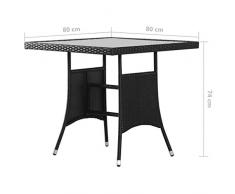 Festnight Conjunto de Comedor de Exterior Conjunto de Terraza Muebles de Jardín de Comedor Ratán Sintético 1 Mesa y 4 Sillas Apilables 5 Piezas Negro