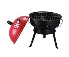 Outsunny Parrilla para Barbacoa de Carbón Portátil con Mango Ahumador Pequeño de Hierro Esmaltado con 3 Patas Antideslizantes Ф36.5x54cm