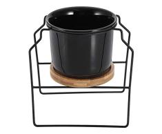 Marco de hierro, maceta redonda, soporte de mesa para plantas y jardín con marco de hierro para decoración de mesa, oficina, hogar, negro