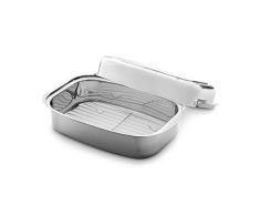 Bandeja para asar de Acero Inoxidable 36 x 24 x 9,6 cm (7,2 l) con tapa ajustable (uso alternativo como sartén y plato para servir) y rejilla extraíble para asar a la parrilla, apta para inducción
