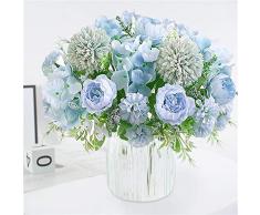 Homcomodar Ramos de flores artificiales, 2 paquetes de peonías falsas de seda de hortensias de plástico para arreglos de flores, centros de mesa, decoración de bodas y fiestas, azul, 2 unidades