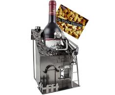 Brubaker – Soporte para botellas de vino en forma de casa con techador, escultura de metal con tarjeta de regalo