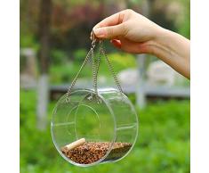 Maxjaa alimentador de pájaros Silvestres acrílico Transparente Ventana Transparente del alimentador del pájaro Redondo semicerrado alimentación de Aves Cadena de Estaciones Colgantes de Tipo Vent