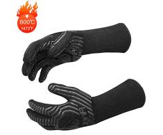 AngLink Guantes Barbacoa, Resistentes Al Calor Extremo hasta 800°C 1 Par Guantes de Cocina Antideslizante para Horno Microondas y Parrilla, Guantes para Cocinar Chimenea Hornear Asar 33cm