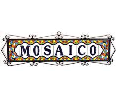 Letreros con numeros y letras en azulejo de ceramica policromada, pintados a mano en técnica cuerda seca para placas con nombres, direcciones y señaléctica. Texto personalizable. Diseño MOSAICO MEDIANO 10,9 cm x 5,4 cm. (LETRA "A")