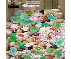 Zybnb Papel Pintado 3D Personalizado Foto Estilo Chino Adoquín Lotus Cocina Sala De Estar Baño Piso Pvc Autoadhesivo Mural Wallpaper-350X250Cm