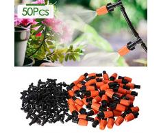 KING DO WAY 50 Boquillas para Riego con 50 Conectors en T para Riego por Goteo Sistema de Riego DIY para Irrigación Jardín Invernadero (Naranja y Negro)
