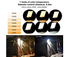 Lámpara solar de exterior Lámpara de pared 48 LED con control remoto - Proyector solar Lámpara de movimiento para jardín - Accesorio de iluminación para exteriores IP65 (7 colores ajustables, 3 modos)